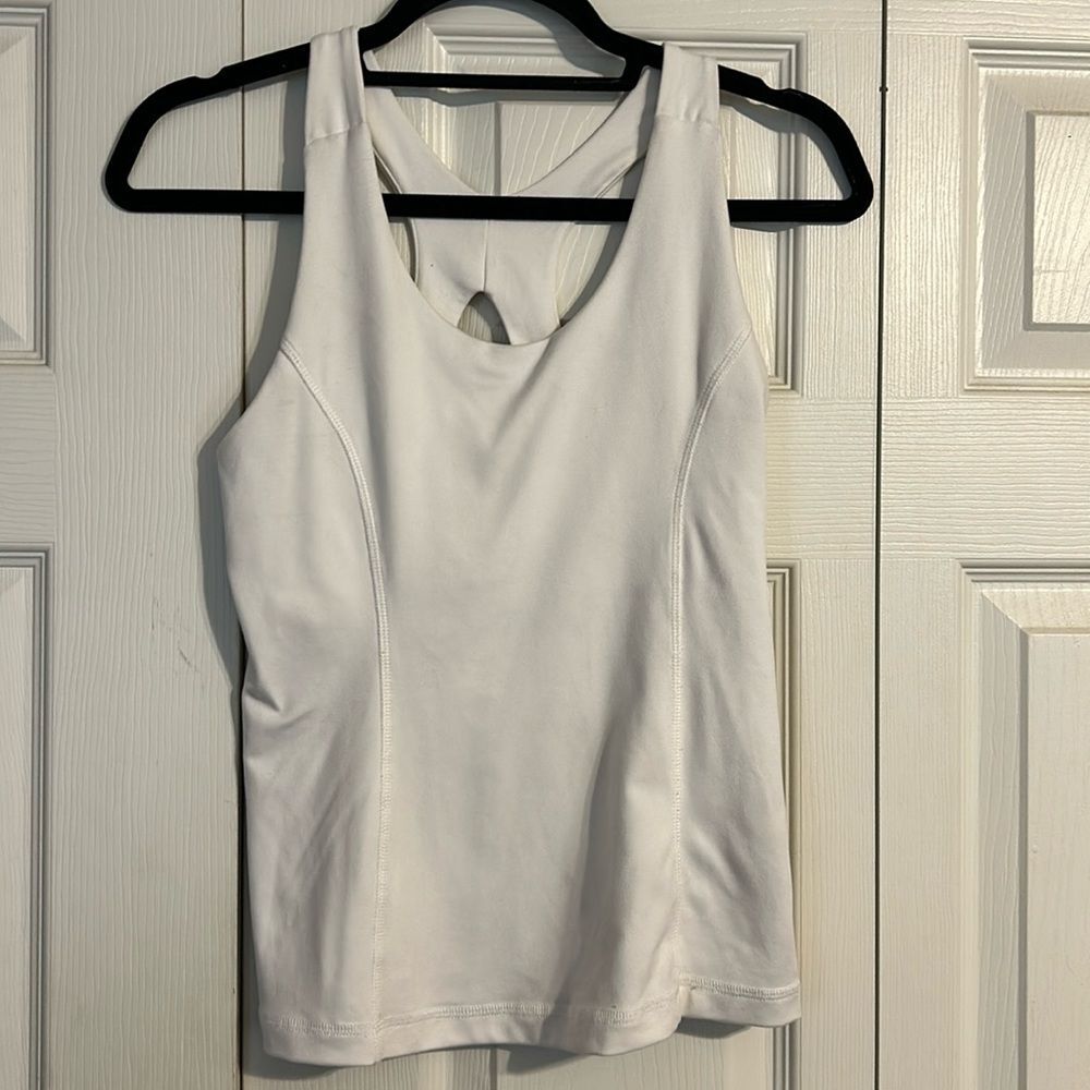 EDDIE BAUER Size Small White Workout Tank top Compression Stretch Pocket